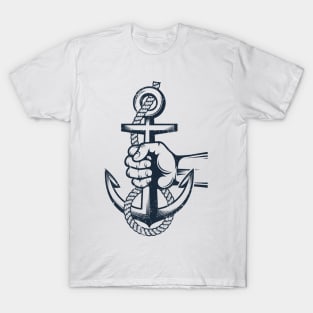 Sailor hand holds an anchor with rope T-Shirt